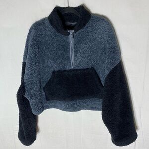NOBO No Boundaries Cozy Black and Gray Fleece Cropped Mock Neck 1/4 Zip XXL